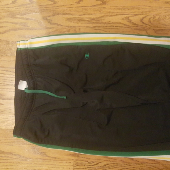 CHAMPION men's size Medium jogging pants black w/ green, white & yellow side tri - Picture 4 of 7